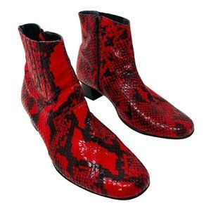 Helle Comfort Red Snake Ankle Boots 40 9.5 Leather